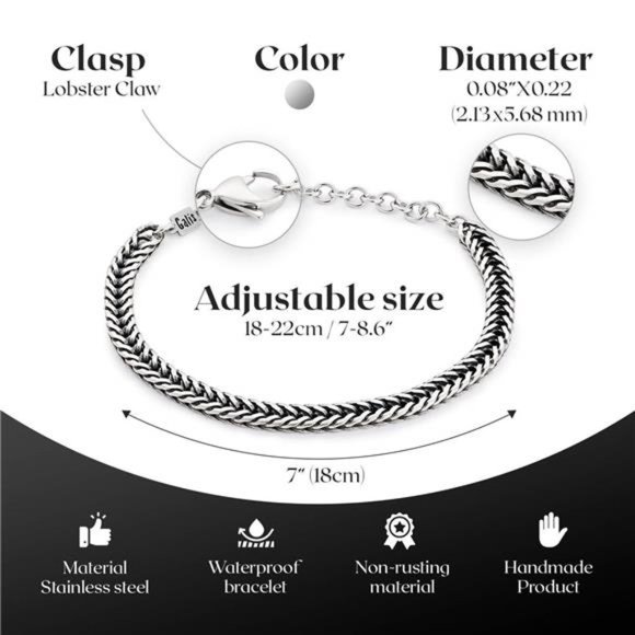 Cuff Chain Stainless Steel Silver Bracelet Men Non-Rust Men's Silver Bracelets - Picture 4 of 9